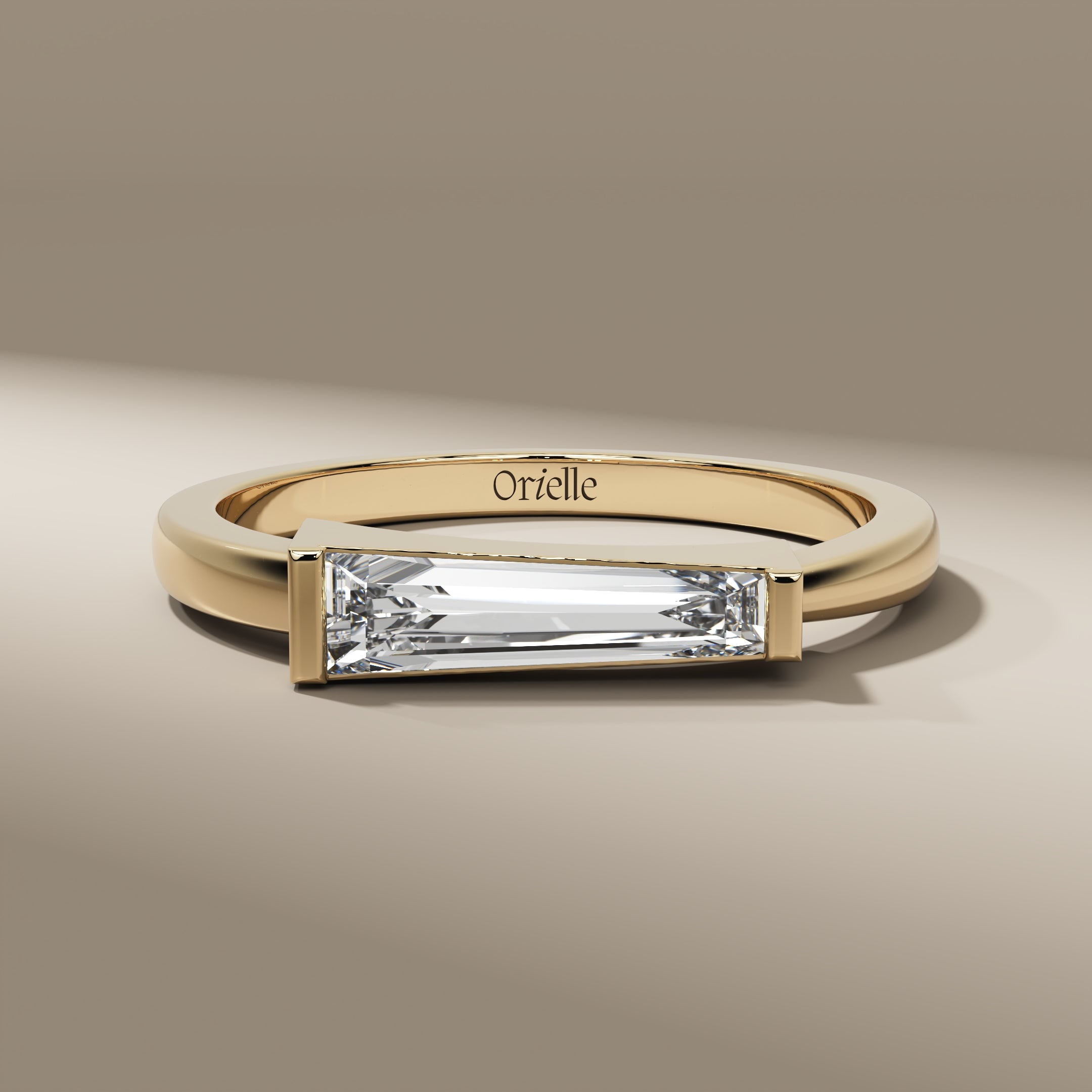 Luxurious East West Tapered Baguette Diamond Solitaire Stackable Ring In 14k Gold