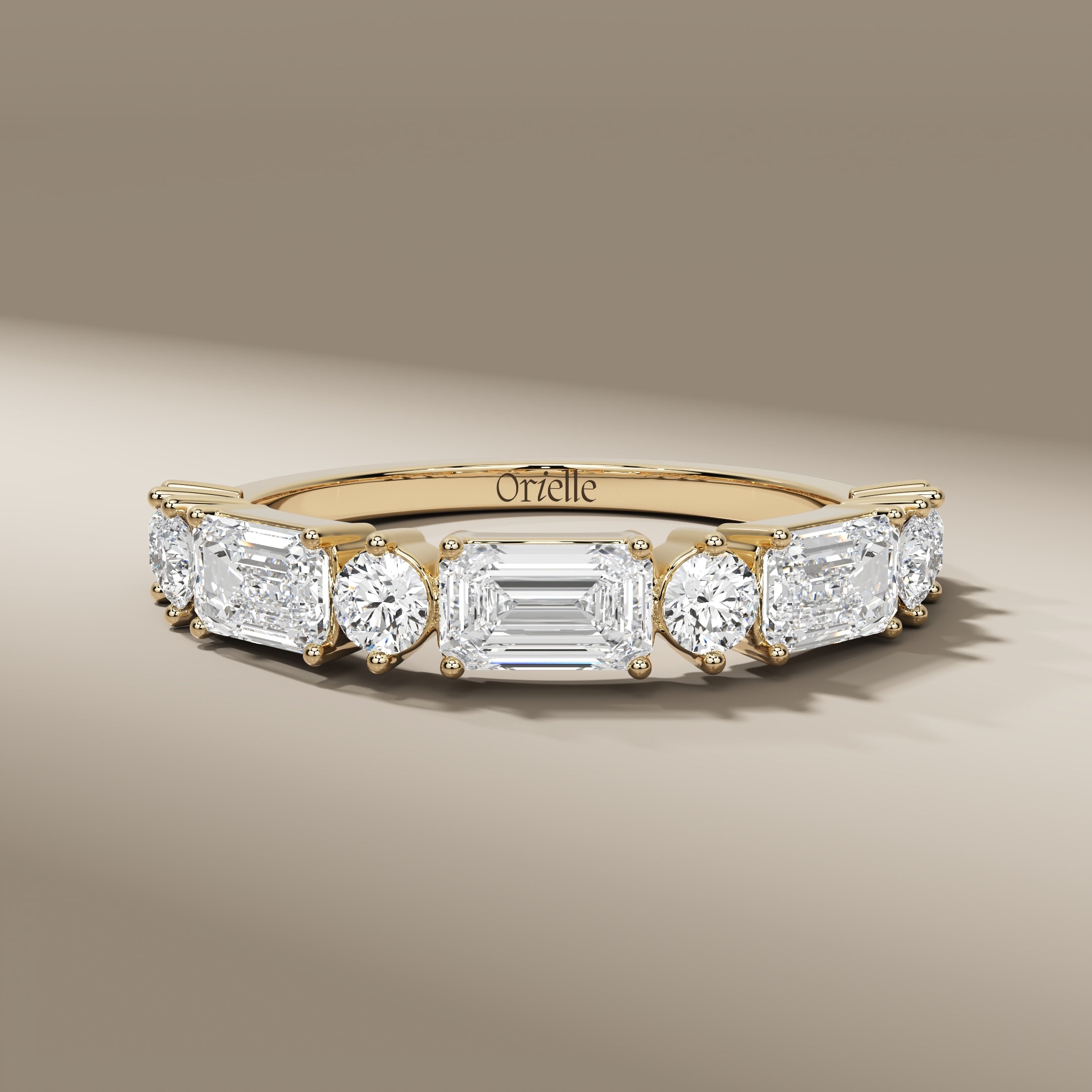 Emerald & Round Diamond Eternity Stackable Wedding Band In 18k Yellow Gold