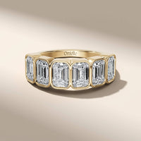 Bezel Set Emerald Cut Wedding Band With Half Eternity