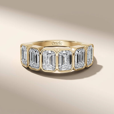 emerald cut wedding band in yellow gold half eternity style
