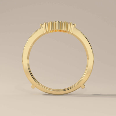 yellow gold round wedding band with prong set moissanite
