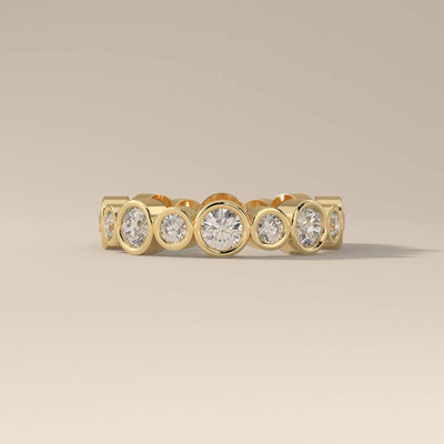 unique design round moissanite bezel wedding band
