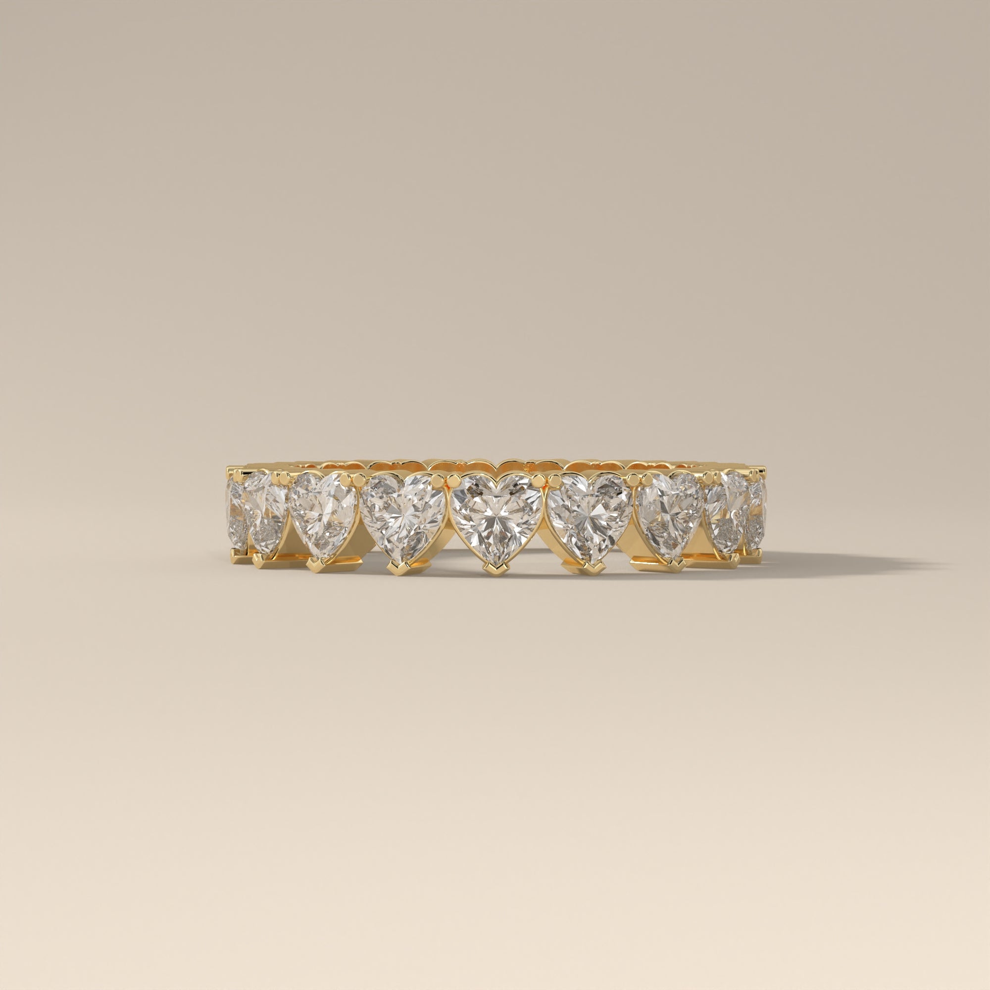 14K Yellow Gold Heart Shape Moissanite Eternity Romantic Infinity Wedding Band