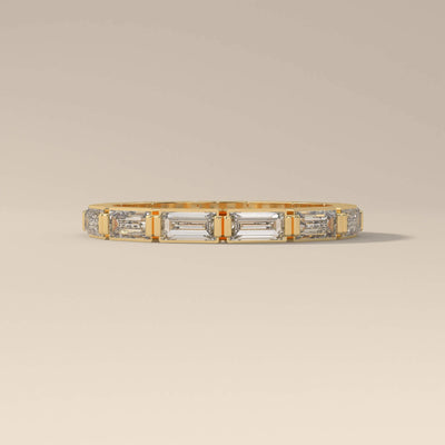 unique design moissanite baguette yellow gold band

