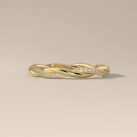 Twisted Style Round Cut Wedding Band With Yellow Gold