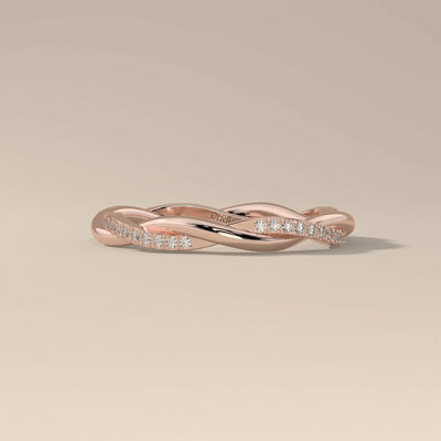Twisted Style Round Cut Wedding Band With Yellow Gold