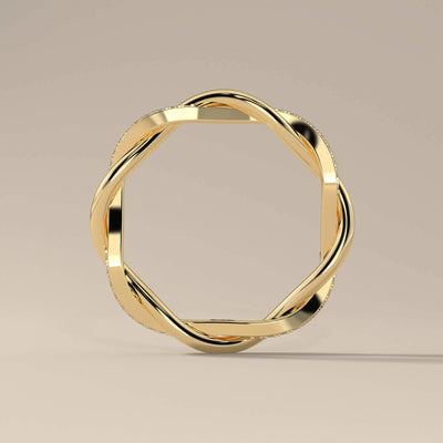 Handmade round cut wedding band in twisted yellow gold style
