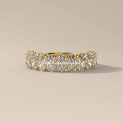 Unique design oval moissanite promise band in half eternity style
