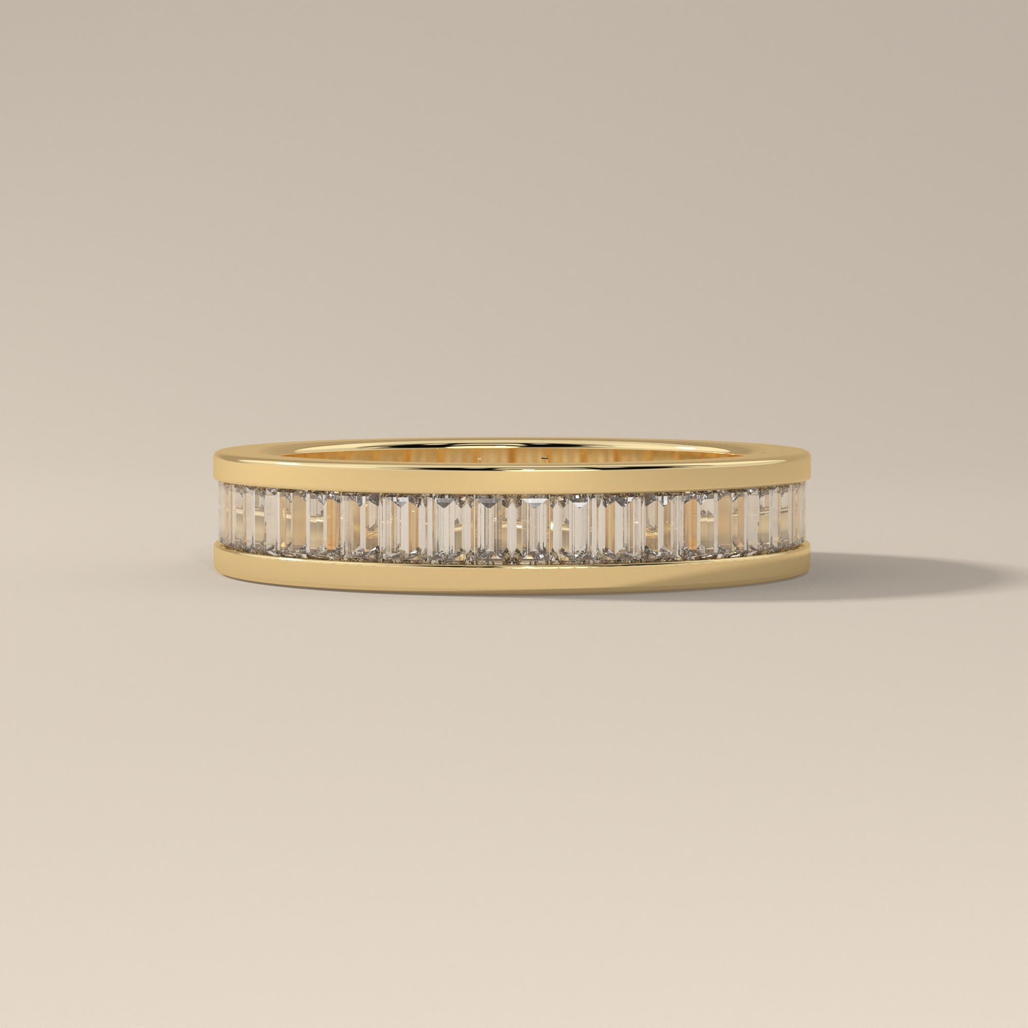 2.10 CTW Baguette Moissanite Channel Set 10k Gold Stacking Band For Him & Her