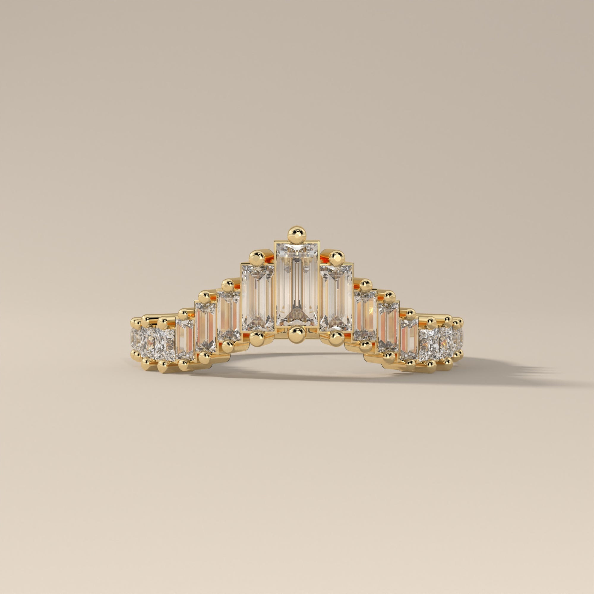 Contemporary Modern Stairway Baguette Moissanite Curved Stacking Engagement Ring In 10K Gold