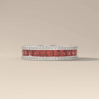 Princess Cut Garnet Wedding Band With Side Pave
