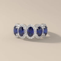 Blue Sapphire Oval Cut 5 Stone Wedding Band