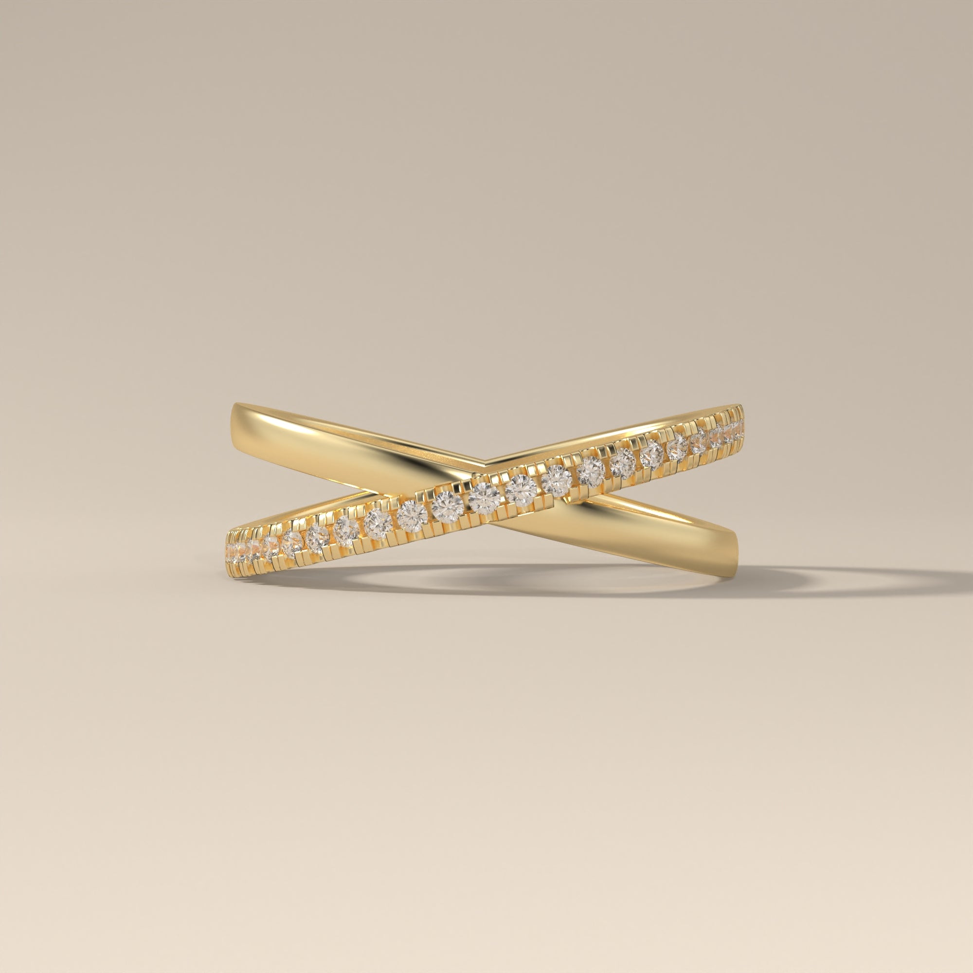 14K Yellow Gold Infinity Crossover Moissanite Ring Dainty Stacking Promise Band