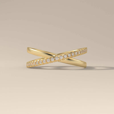 Crossover wedding band crafted in polished yellow gold
