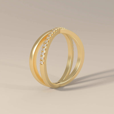 Unique design crossover wedding band with moissanite accents
