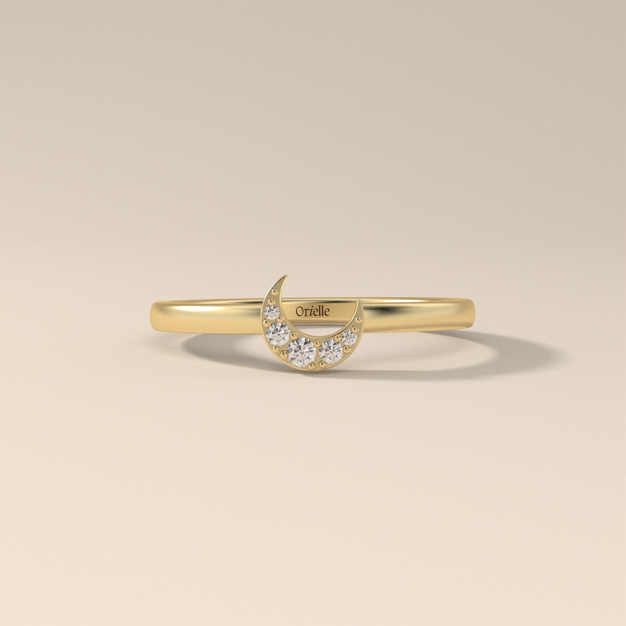 Half Moon Wedding Crescent Round Moissanite Celestial 14K Gold Cross Moon Ring