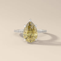 Pear Cut Canary Yellow Pave Engagement Ring