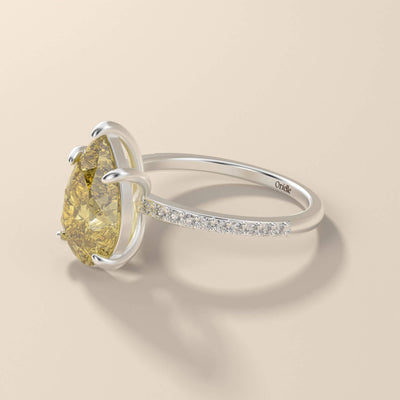 Pear Cut Canary Yellow Pave Engagement Ring