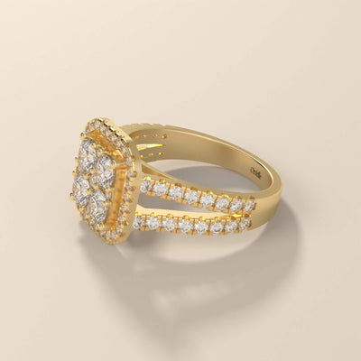 cathedral setting ring designed with sparkling moissanite center
