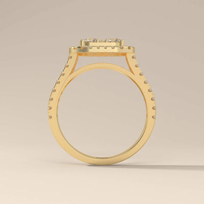 halo setting ring highlighting round cut moissanite brilliance
