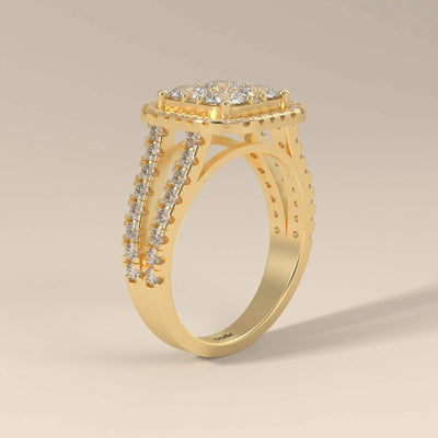 pave engagement ring crafted with unique moissanite detailing
