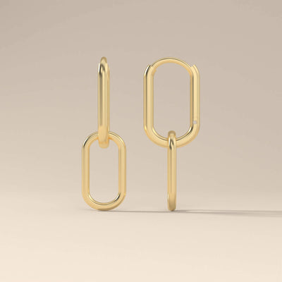 Paperclip link earrings in solid yellow gold with dangle style
