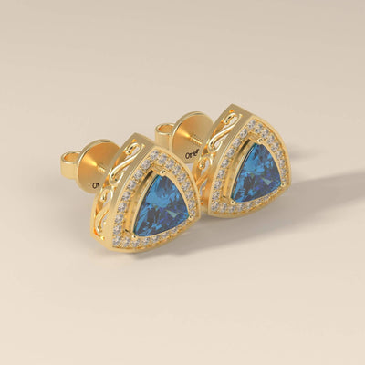Designer promise earrings with trillion moissanite halo sparkle
