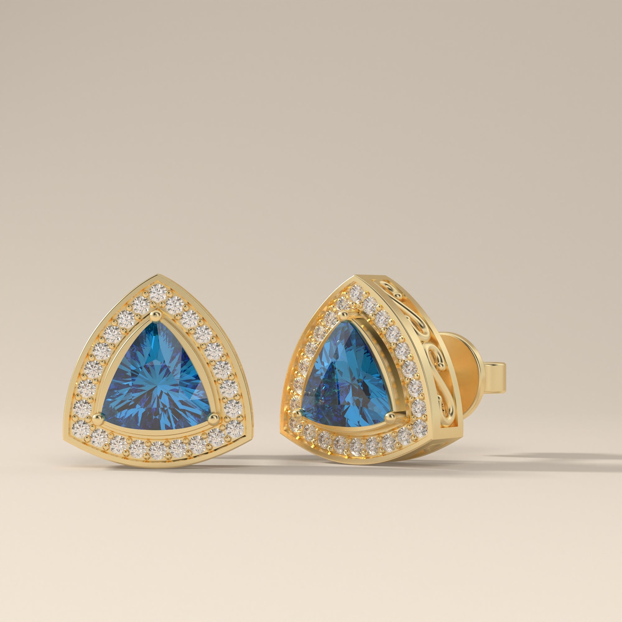 2.20 CTW Trillion Blue Tanzanite Halo Stud Earrings Blue Moissanite Gemstone Earrings