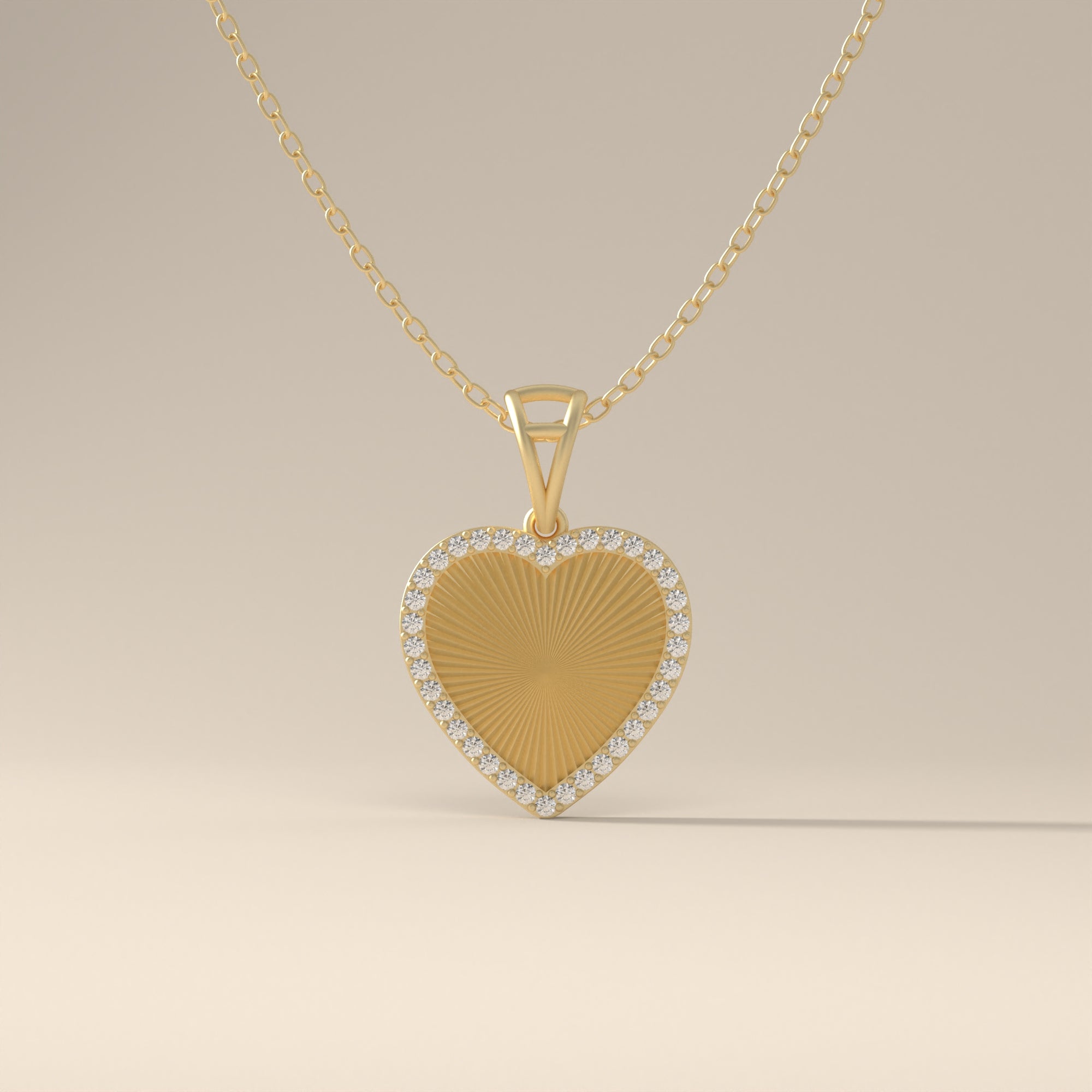 Sunburst Heart Halo Moissanite Pendant Necklace Fine 14k Solid Gold Jewellery