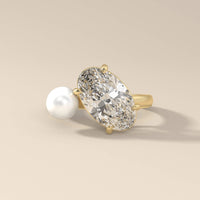 Oval And Pearl Toi Et Moi Engagement Ring With Yellow Gold