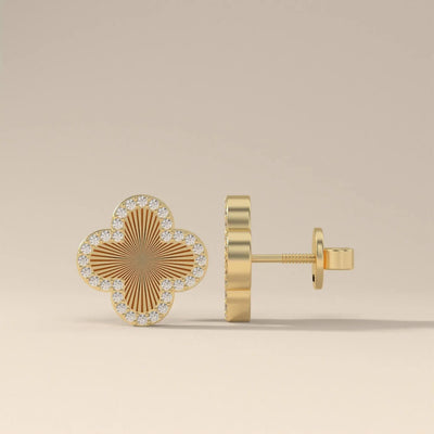 Handmade clover stud earrings for women in yellow gold
