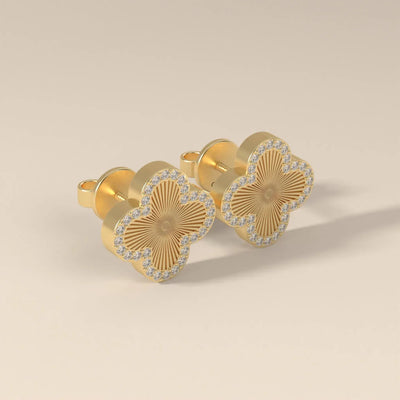 Unique design flower stud earrings with round moissanite
