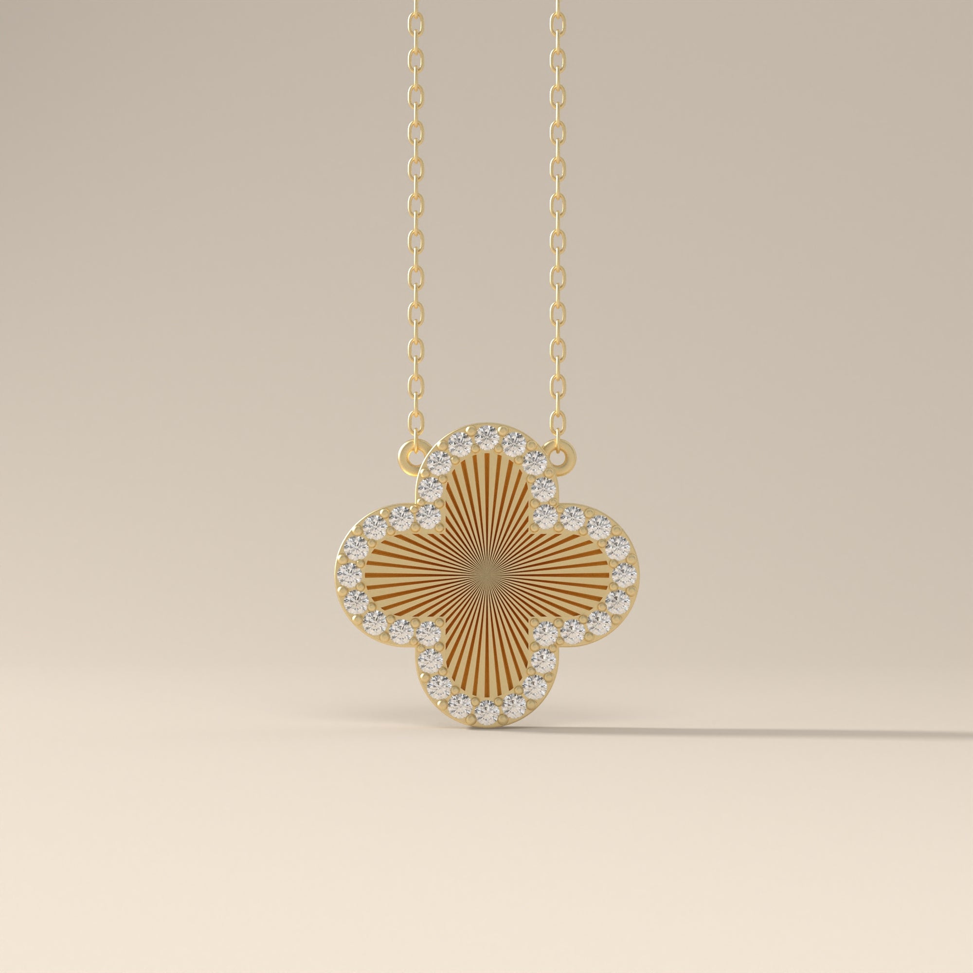 Modern Rose Gold Elegance With Radiant Clover Halo Round Moissanite Pendant