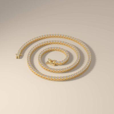 Moissanite tennis necklace with round cut stones in gold
