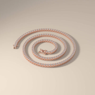 Yellow gold tennis necklace with round moissanite gems

