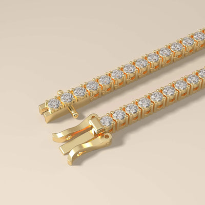 Round cut moissanite tennis necklace in yellow gold
