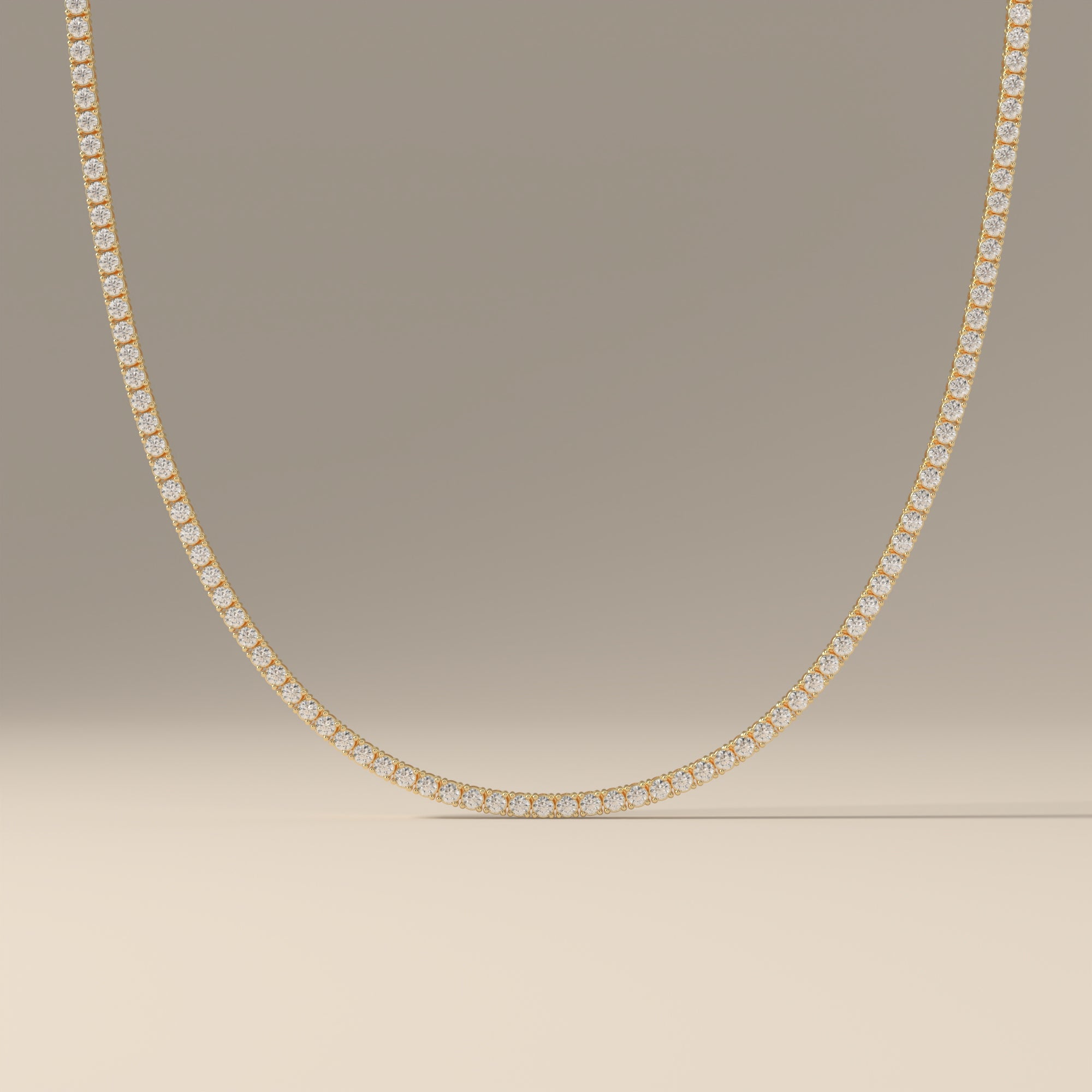 6.82 TCW Round Brilliant Moissanite Iced Out Tennis Chain In 14K Solid Gold Necklace