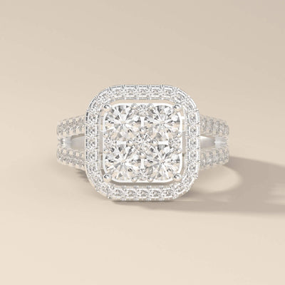 handmade ring featuring round cut moissanite in prong setting
