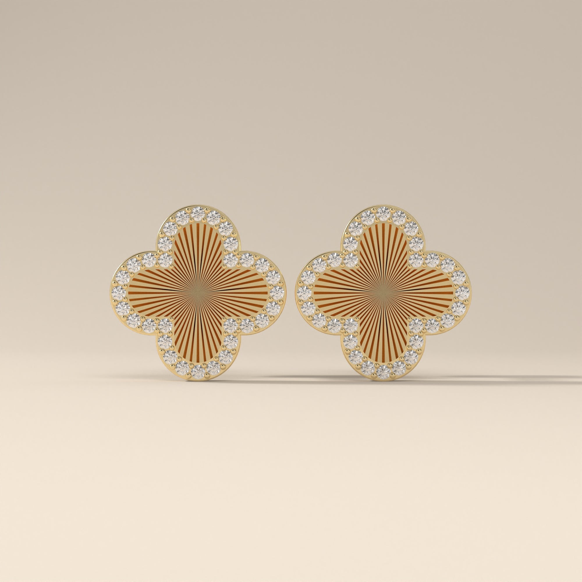 10k Yellow Gold Clover Round Cut Moissanite Stud Earrings Four Leaf Flower Earrings