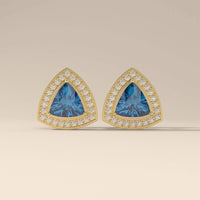 Blue Saphhire Stud Trillion Cut Moissanite Earrings