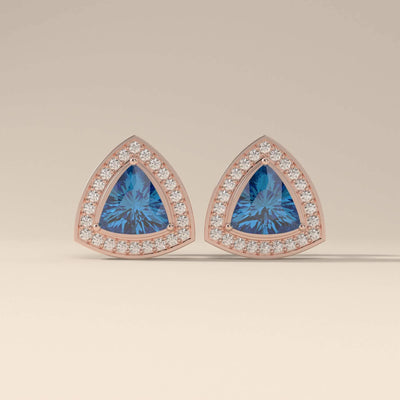Elegant moissanite halo studs with trillion cut center stones
