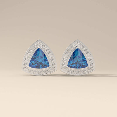 Stud moissanite earrings with halo design and side filigree detail
