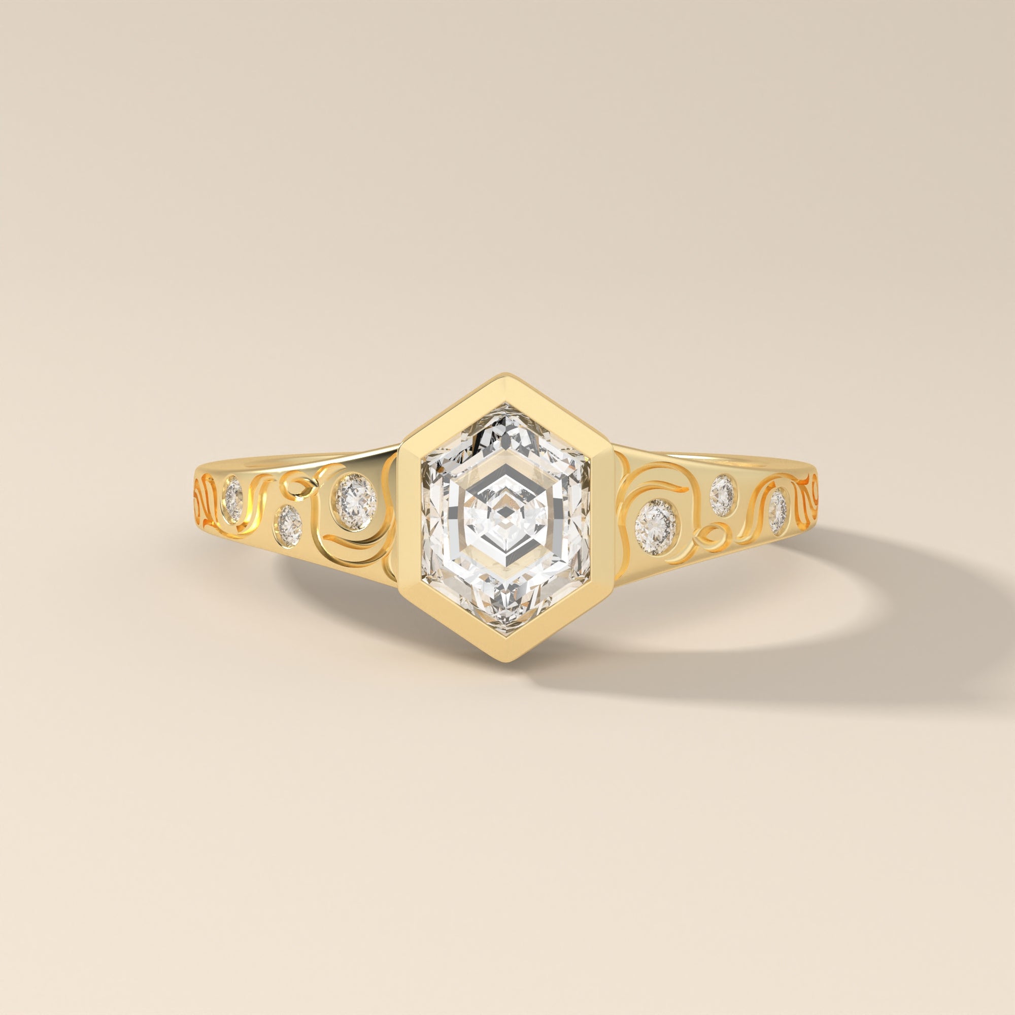 1.12 CT Sculptural Hexagon Moissanite Ring In 14k Solid Gold With Flush Setting