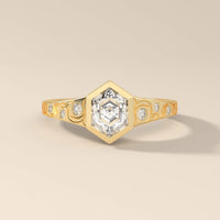 Hexagon Cut Engagement Ring With Filgree Style