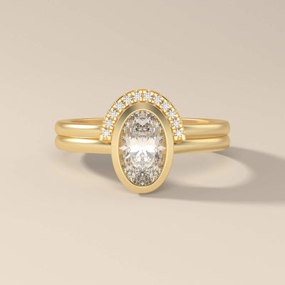 Oval Cut Engagement Ring with Bezel Setting in White Gold Set
