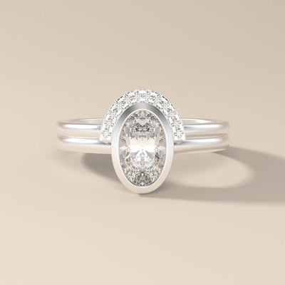 White Gold Oval Cut Bridal Set Featuring C Shape Moissanite Band
