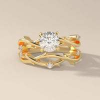 Round Cut Nature Inspired Ring With Twisted Wine Band