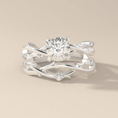 Moissanite Promise Bridal Set with Twisted Vine Yellow Gold Band

