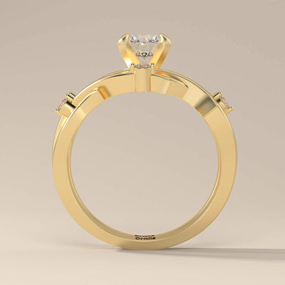 Yellow Gold Leaf Style Bridal Set with Round Cut Moissanite
