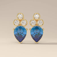 Pear And Round Bezel Set Blue Sapphire Earrings